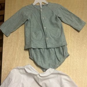 Babidu complete dress set. Sage green jacket & trousers, white dress shirt.